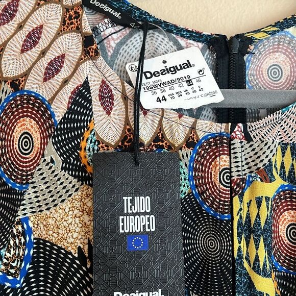 NWT Womens Desigual Mina 3/4 Sleeve Geometric Tie Front Dress size 44 (US 10) - Picture 9 of 15